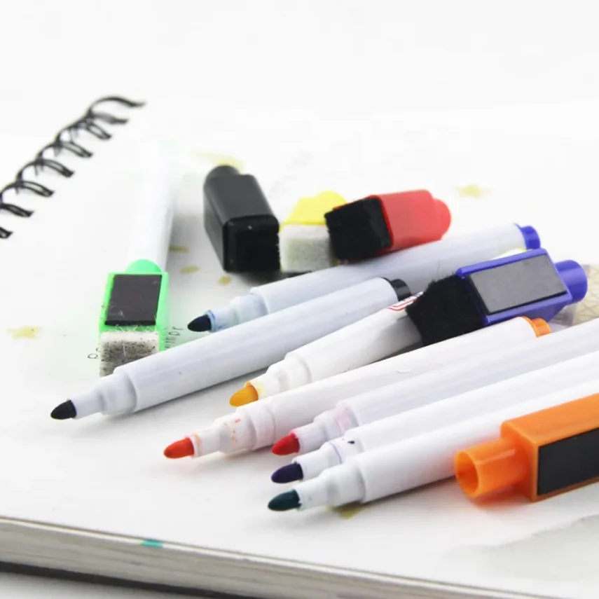 Art supplies including a set of colorful marker pens