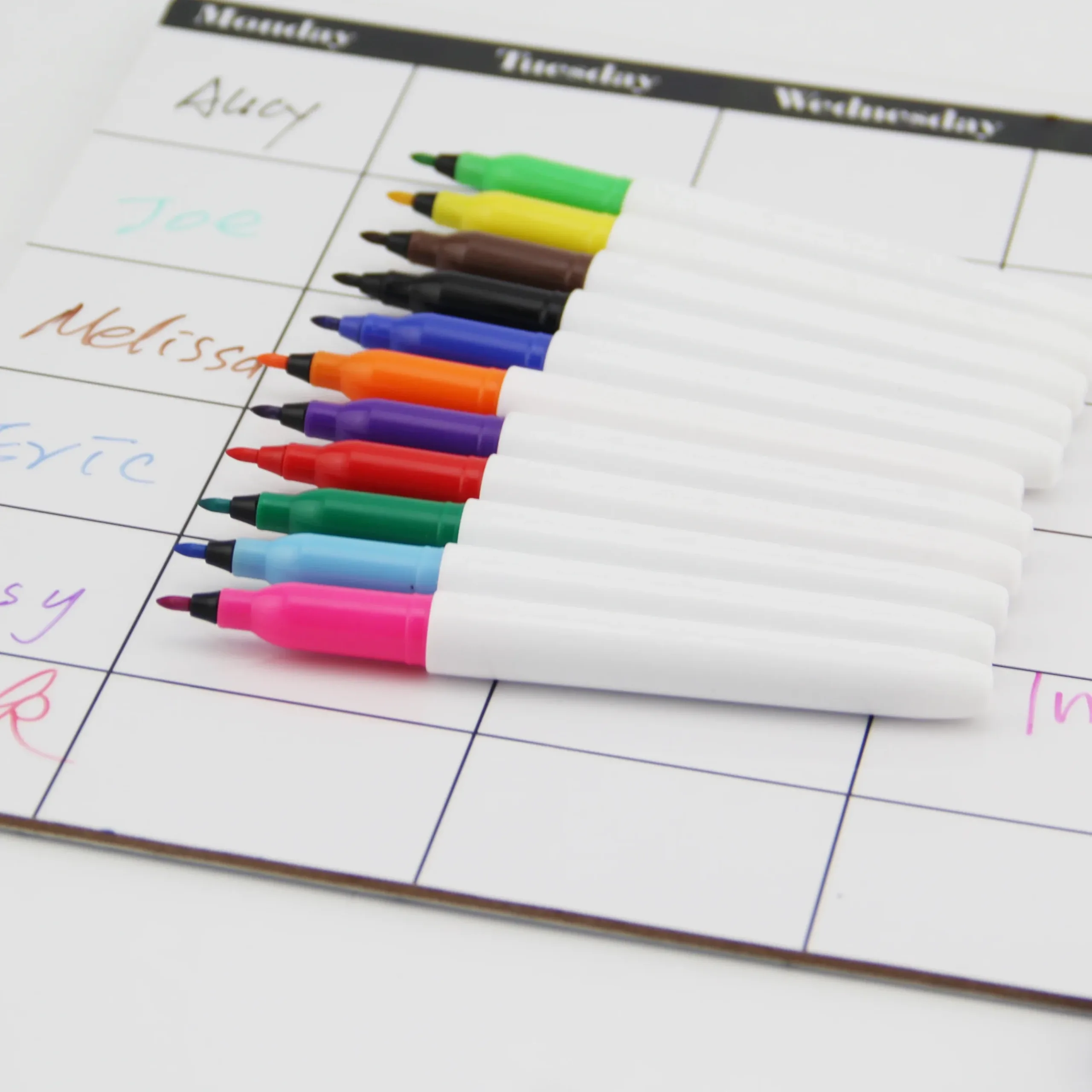 A set of colorful marker pens in a scaled view
