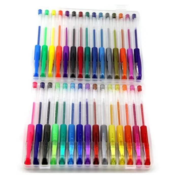 Art supplies including a set of colorful marker pens