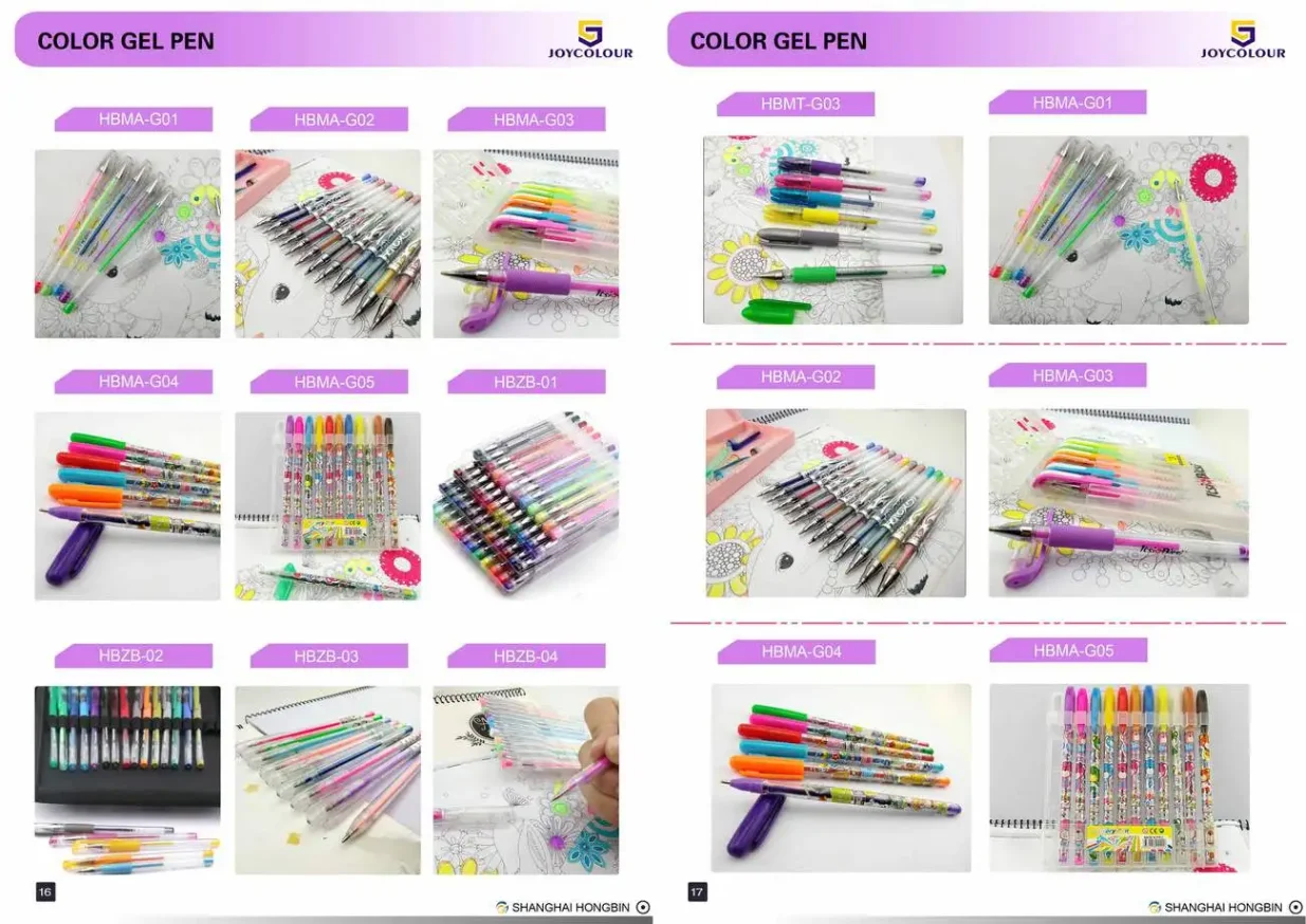 Art supplies including a set of colorful marker pens