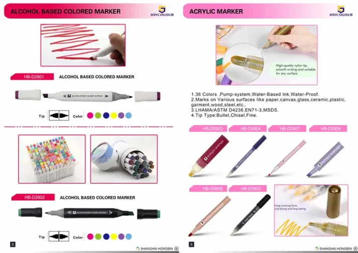 Set of marker pens in a storage case.