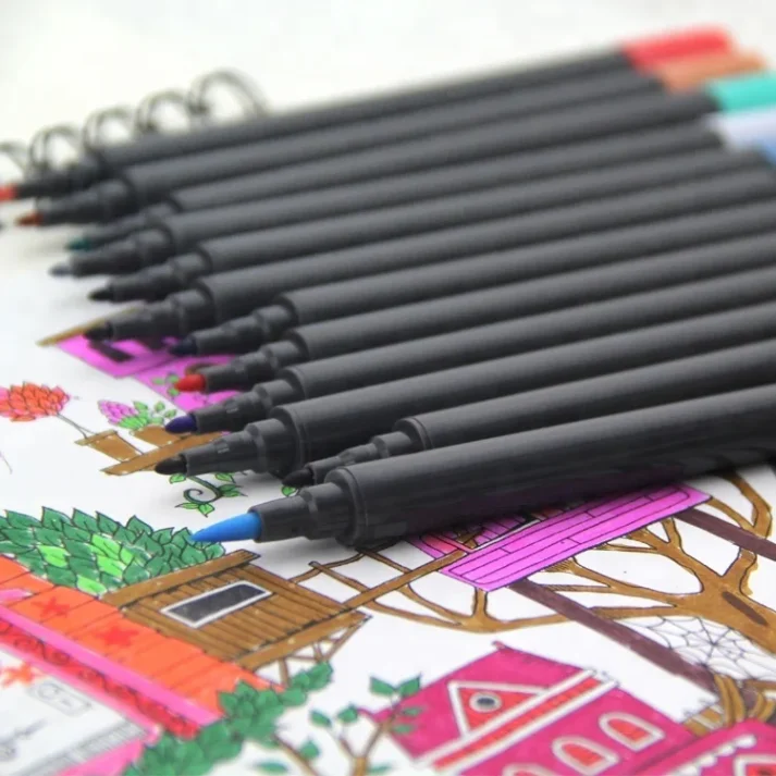 Art supplies including a variety of marker pens.