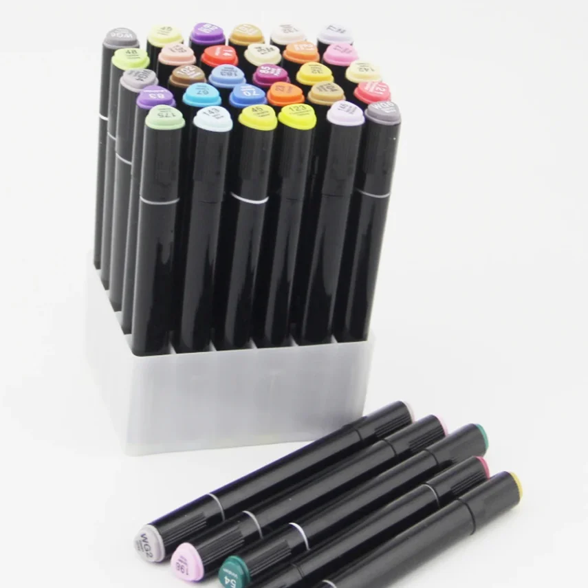 A collection of marker pens in different shades.