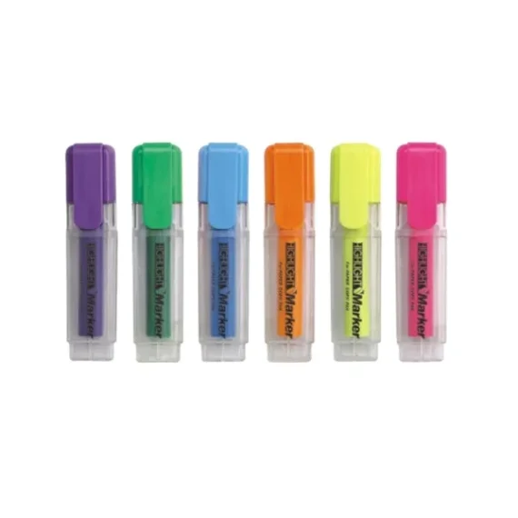 A set of colorful marker pens in a case.