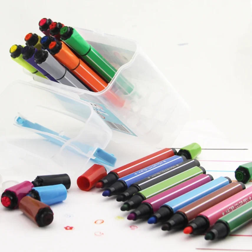 Assortment of art markers in various colors.