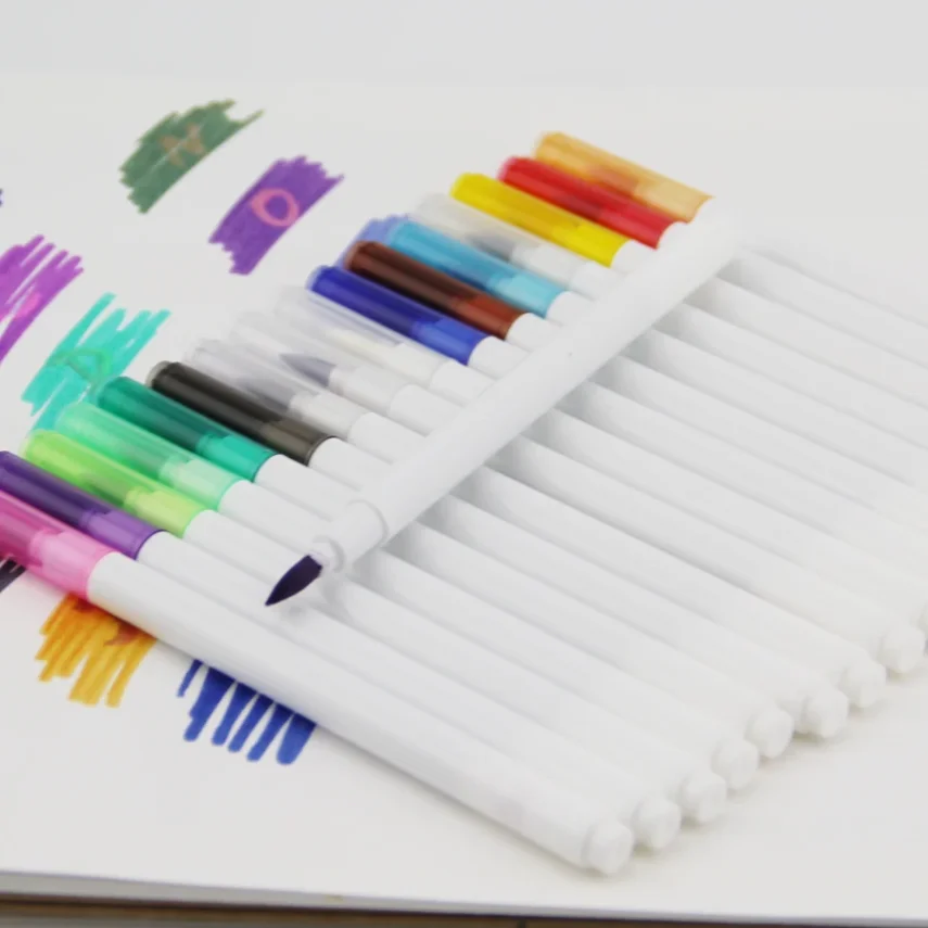 A set of markers arranged on a white background