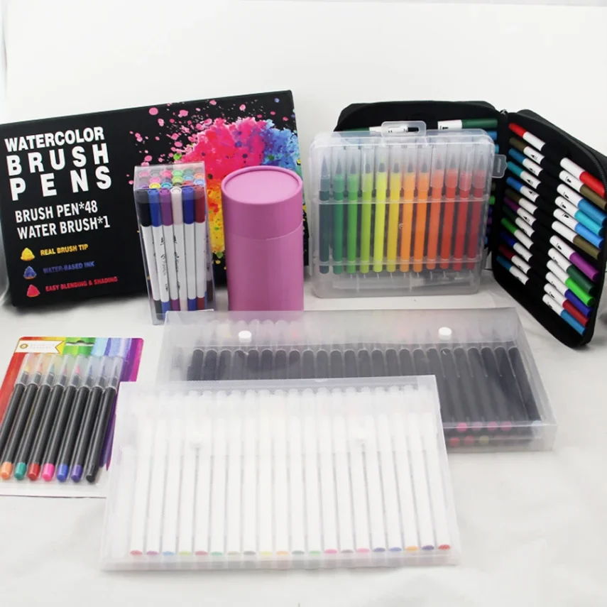 A complete set of art supplies including marker pens