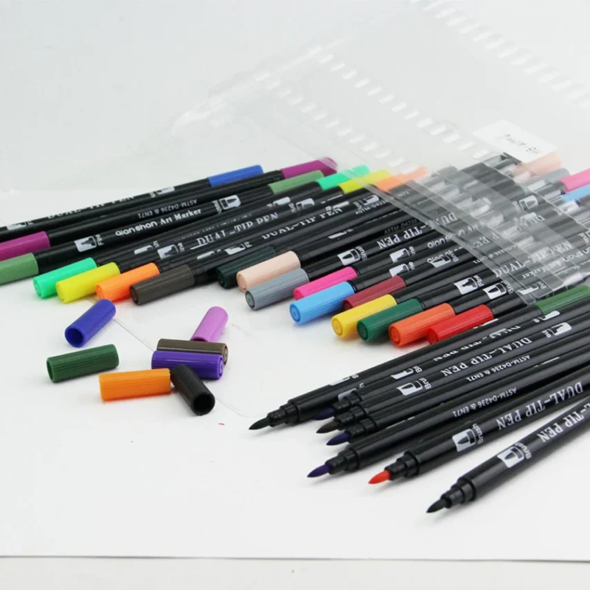 Essential art supplies including a variety of markers