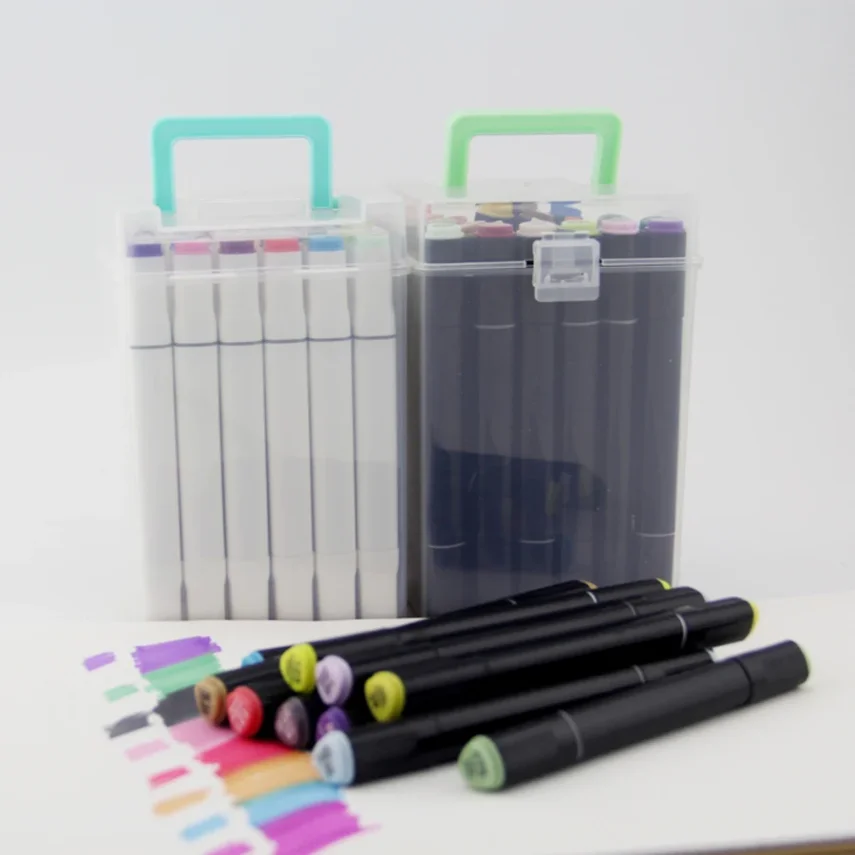 Collection of colorful marker pens displayed.