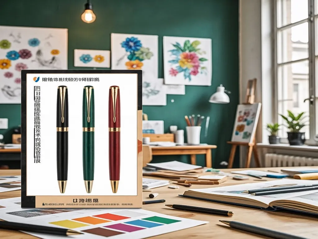 Assorted gel pens on display in an art studio