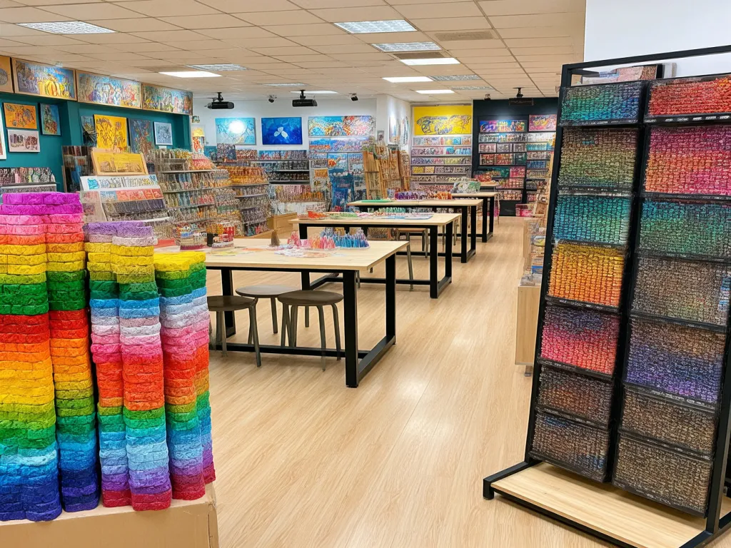 A retail store with a wide variety of colorful crayons on display