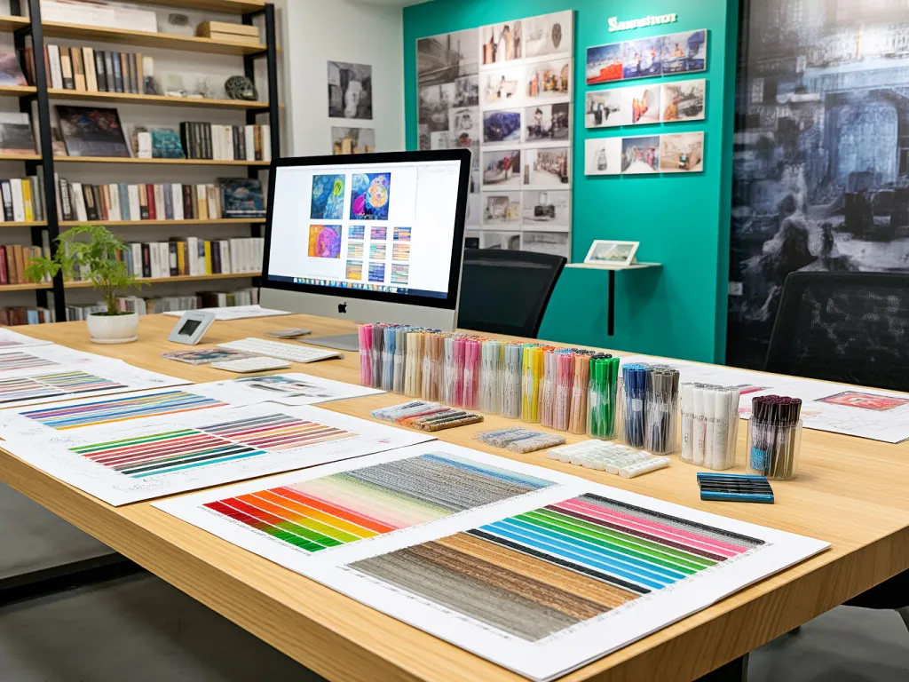 Colour charts and pens on a table for custom gel pen design