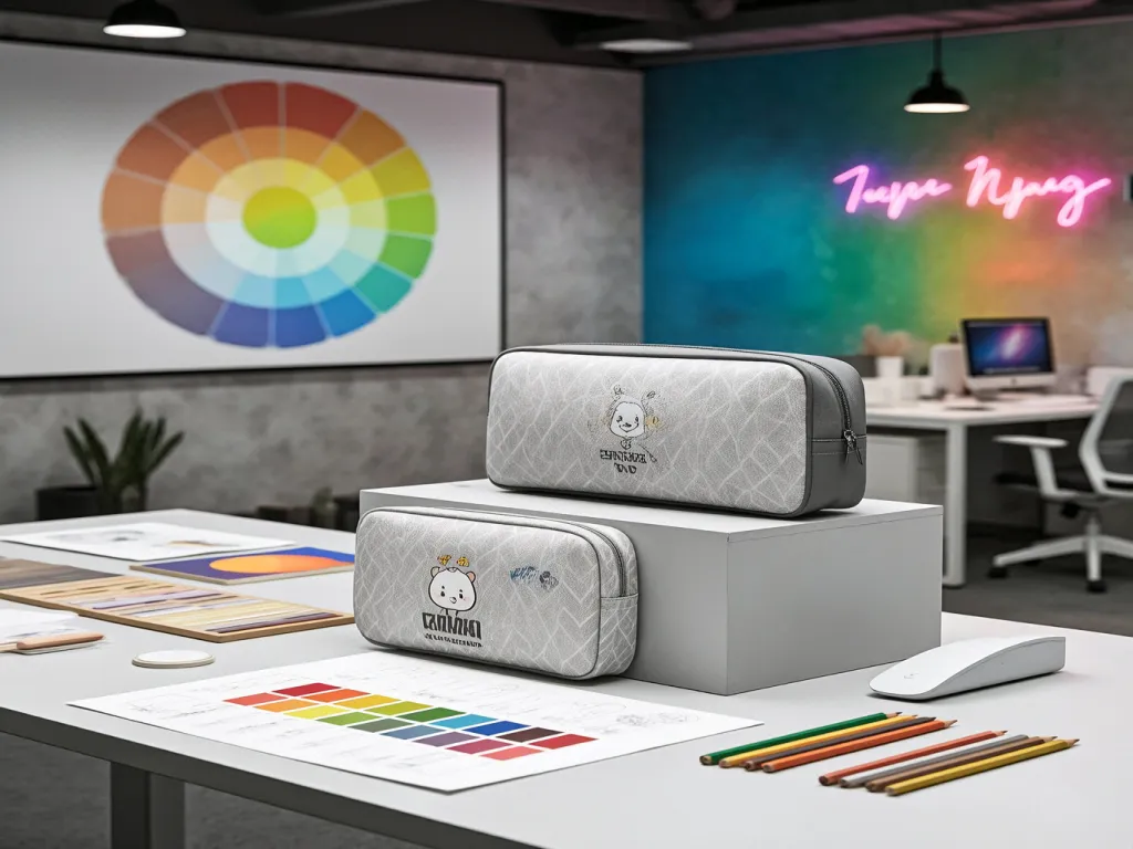Designer pencil bags on a workspace table