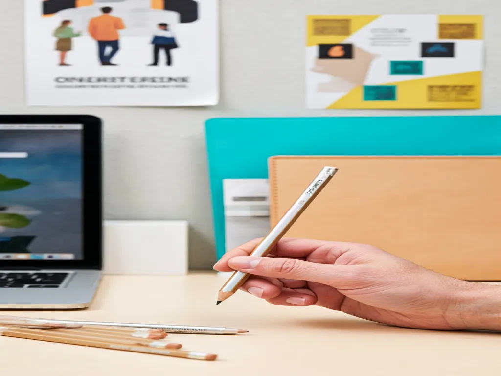 A hand holding a mechanical pencil over a desk