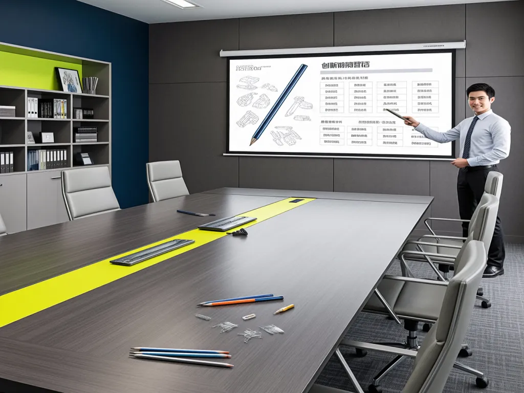 A man presenting mechanical pencils in a meeting room