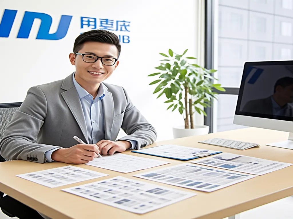 Business owner reviewing promotional pen documents