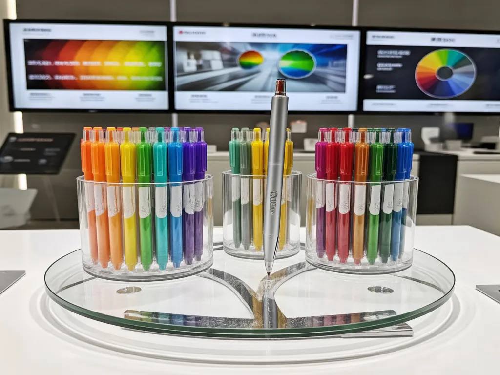 Collection of colorful gel pens in clear holders