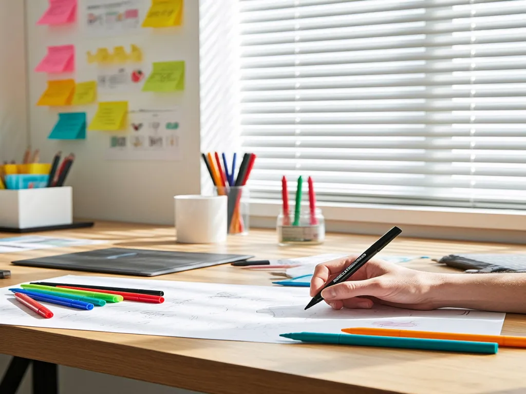 A creative design workspace with paint pen markers