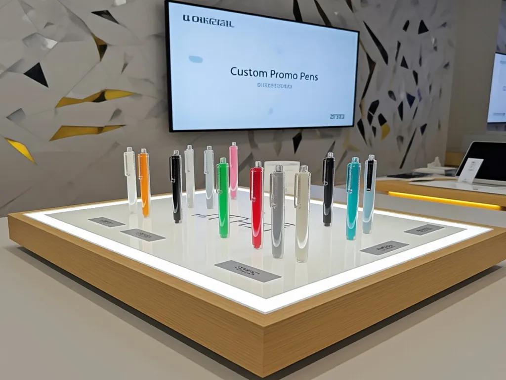 Display of custom promotional gel pens