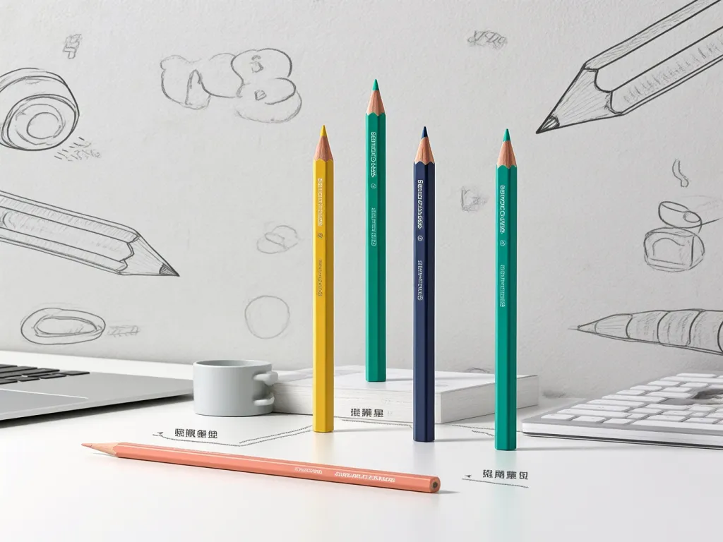 Colorful mechanical pencils arranged on a desk