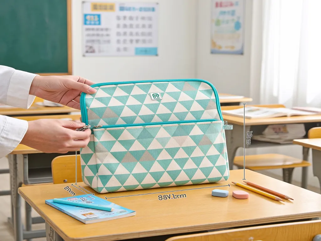 Geometric pattern pencil bag with dimensions