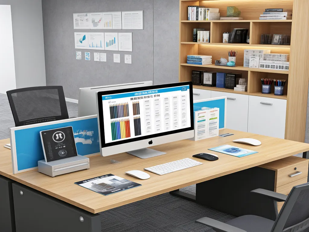 Office desk with computer and mechanical pencils
