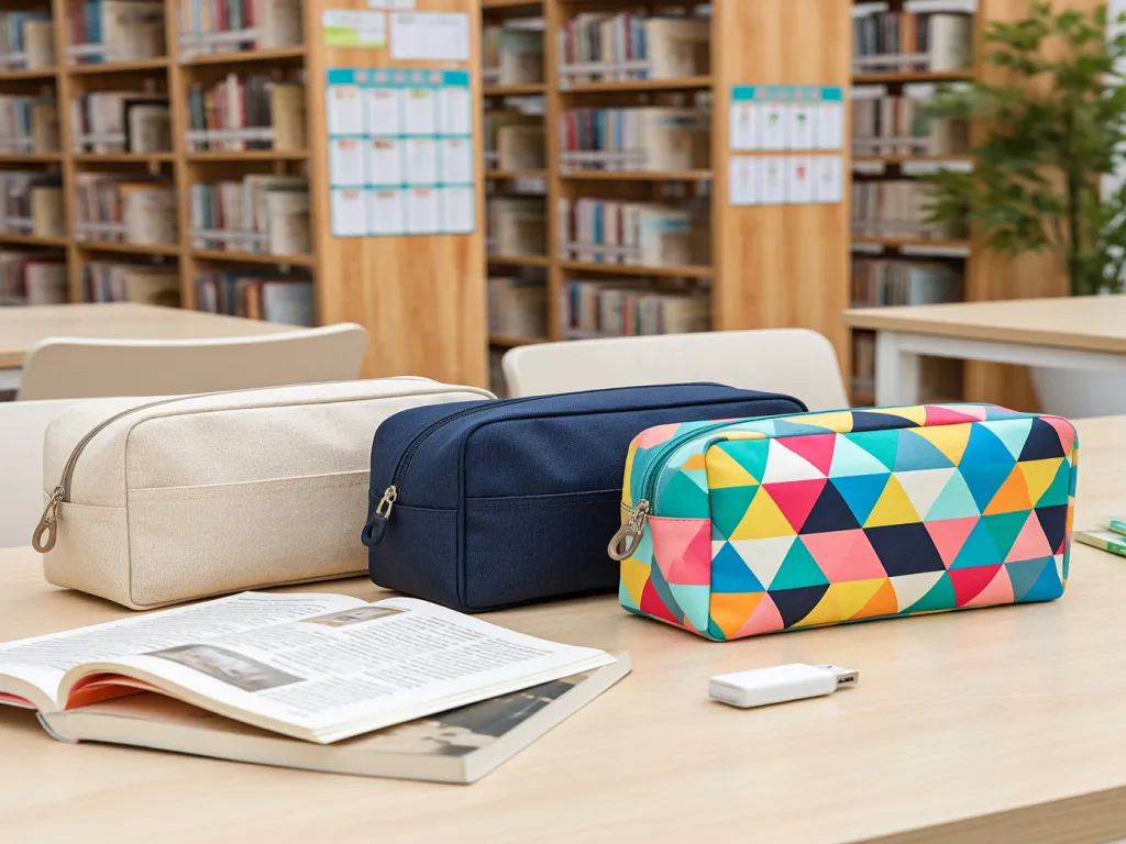 A variety of pencil bags on a table