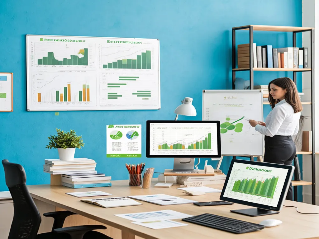 Office setting with data charts and a presentation on pencil wholesale prices