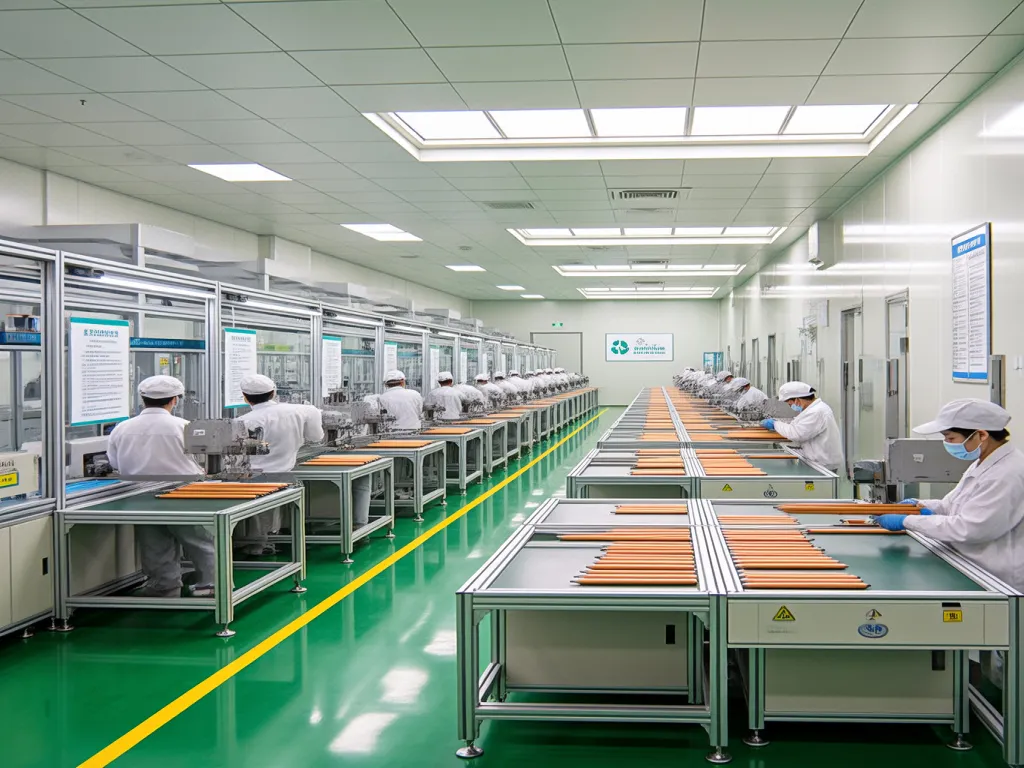 Workers in a factory producing pencils