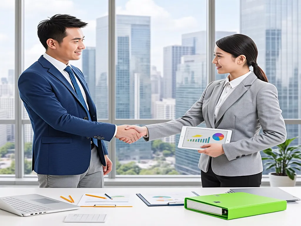 Business people shaking hands over pencil wholesale price deal