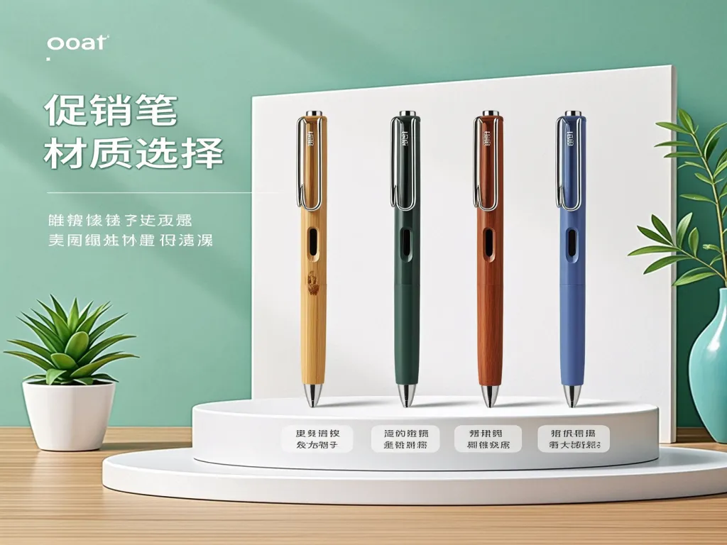 Display of promotional pens in different materials