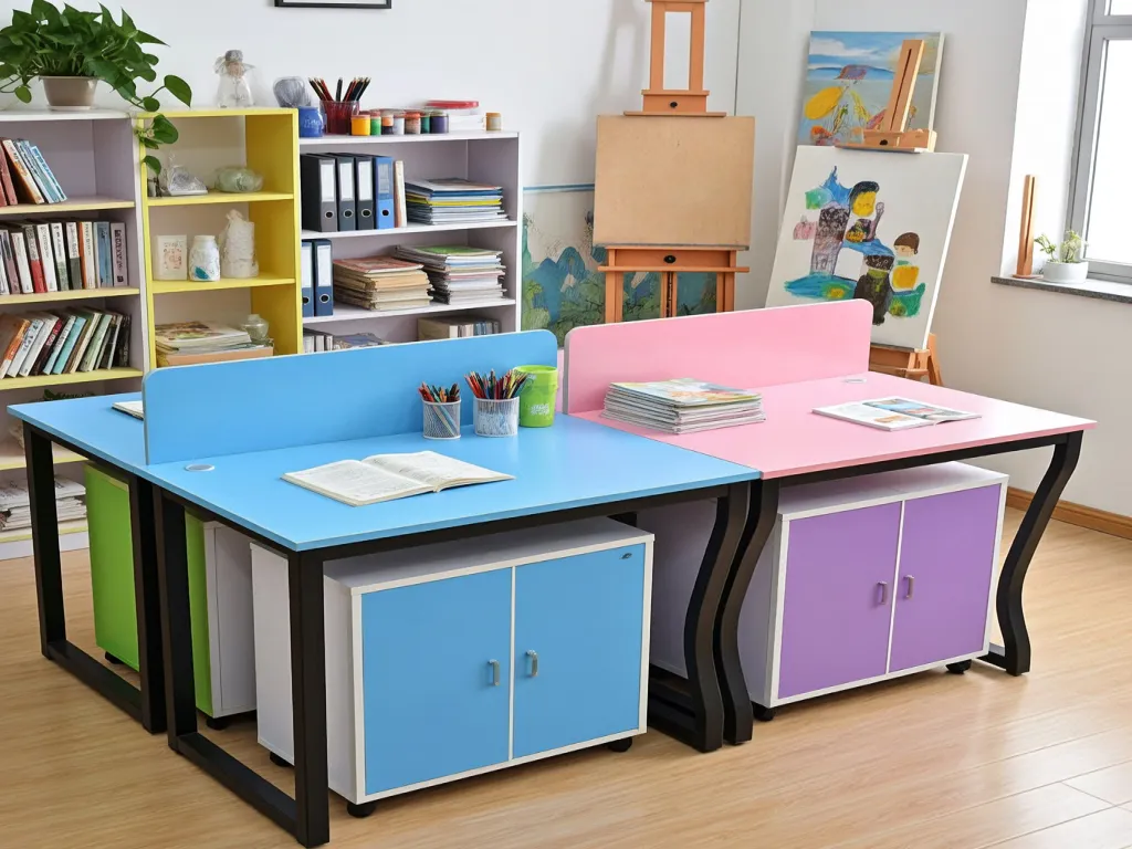 Colorful art supplies in a creative workspace