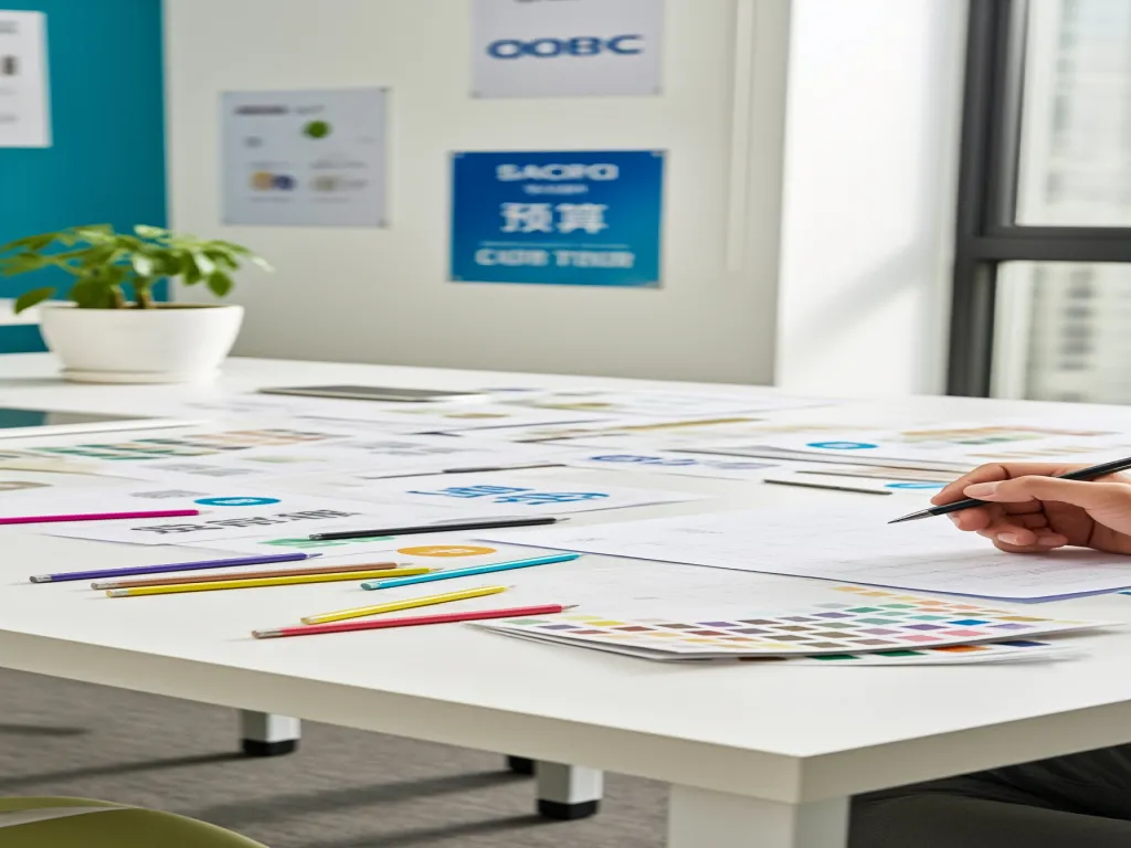 Designing promotional pens in a creative workspace