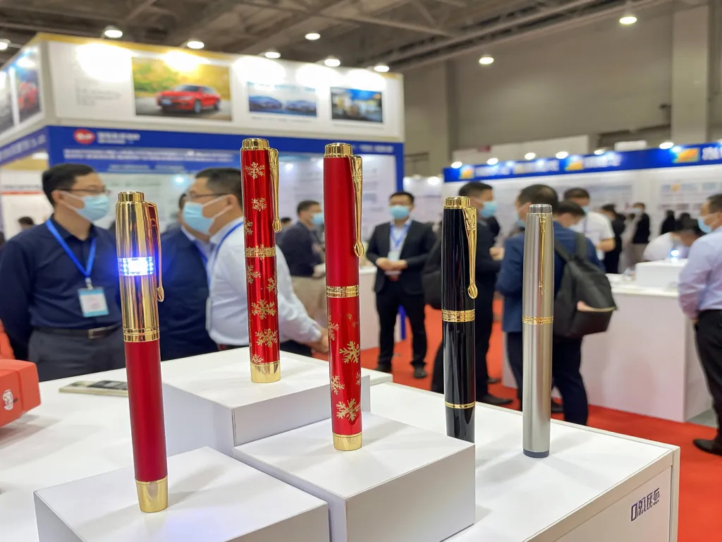 Luxury promotional pens showcased at an exhibition