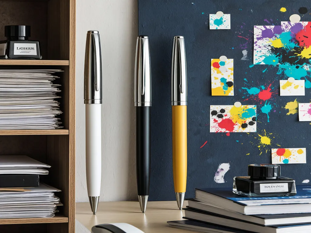 Stylish pens and ink refills on a desk