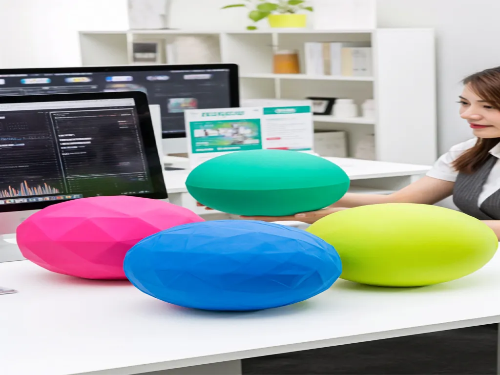 Woman holding colorful anti stress balls