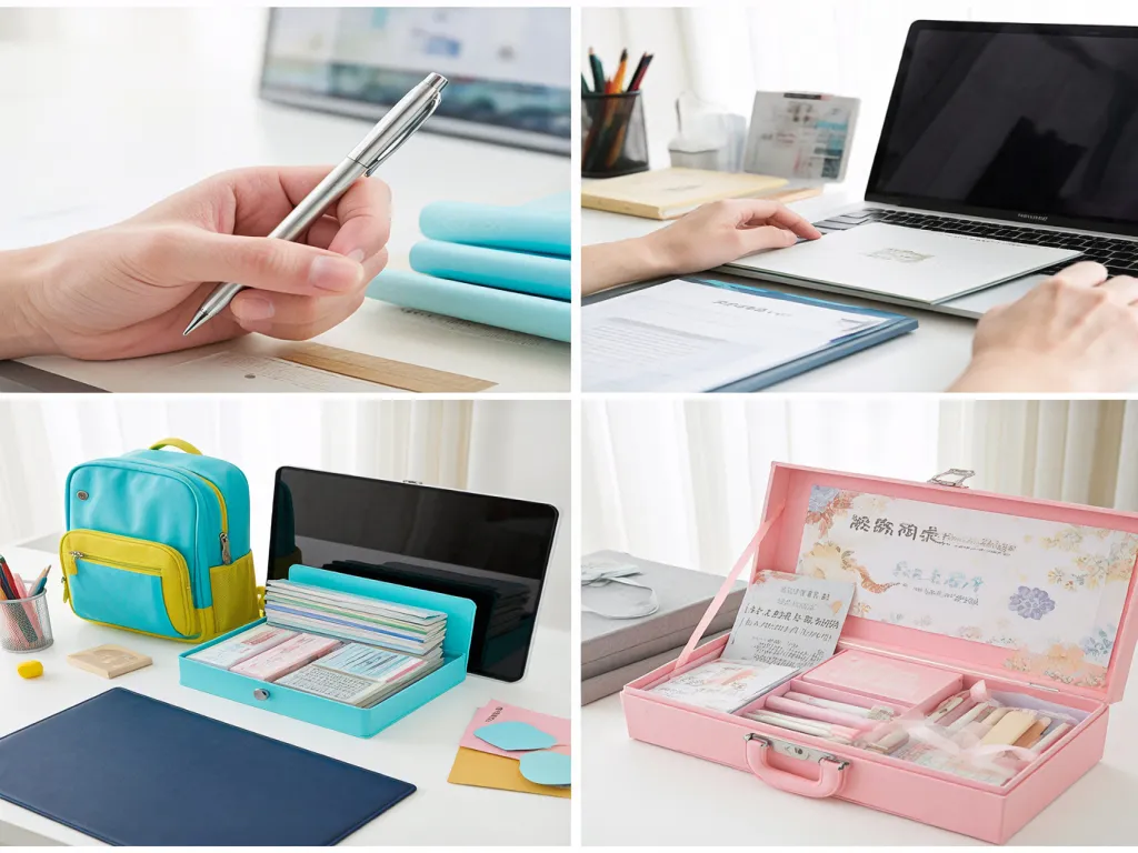 Assorted stationery items displayed for sale