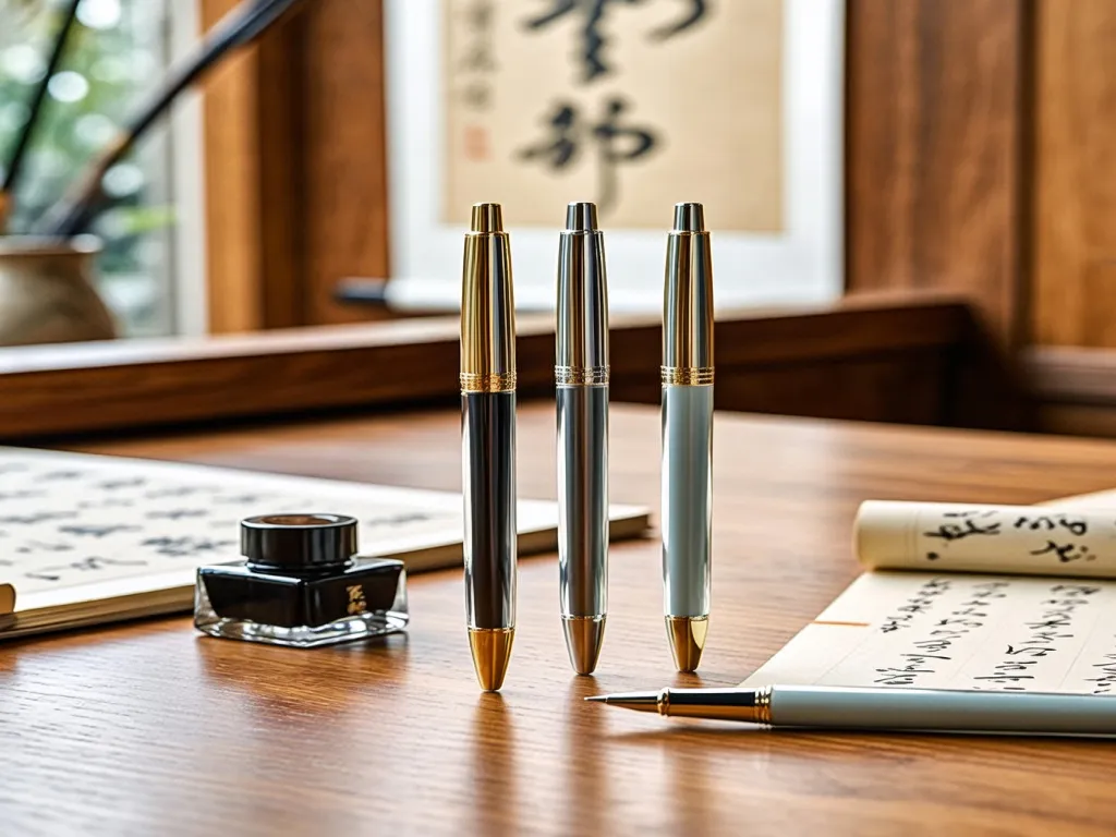 Elegant glass pen markers on desk