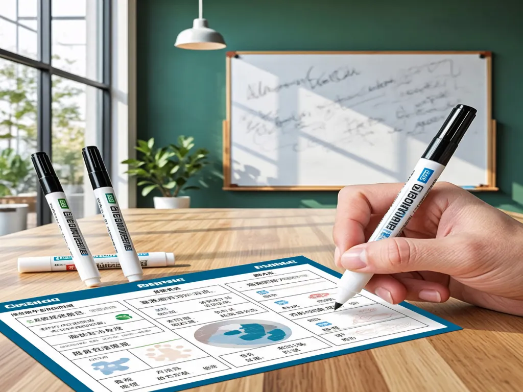 A hand using a whiteboard marker to present information