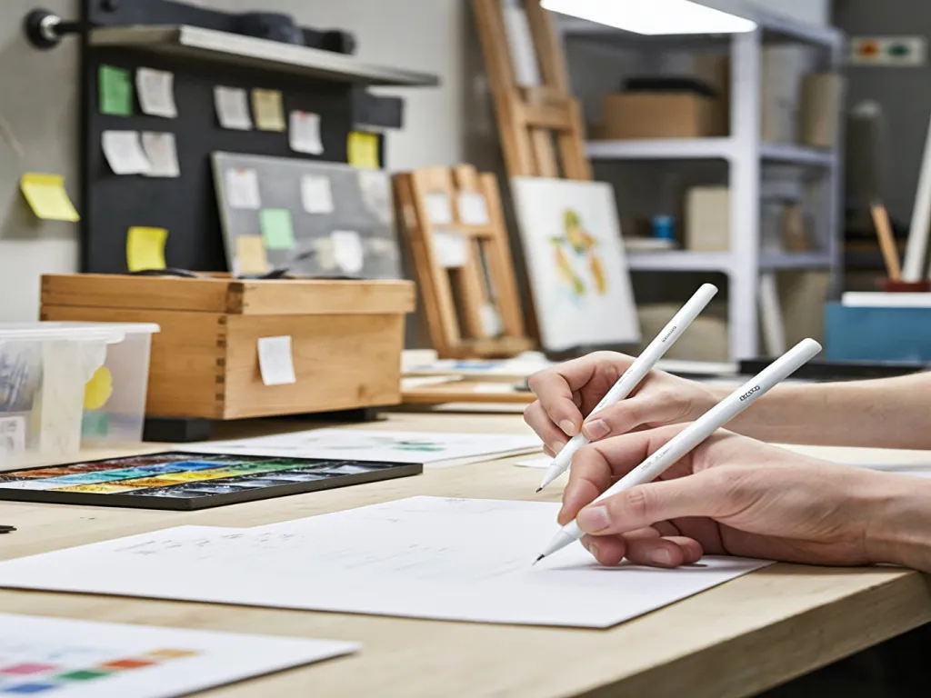 Artist using a white fine tip marker pen for sketching
