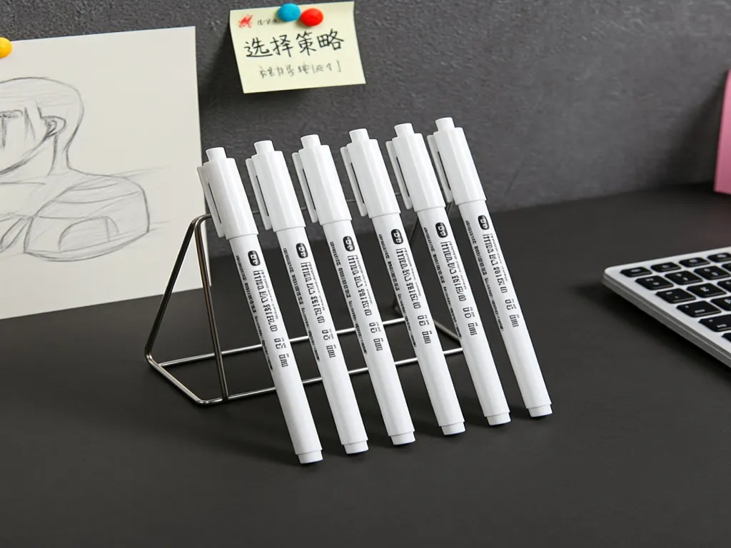 Several white fine tip marker pens on display