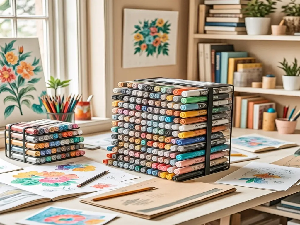 Colorful marker tip pens neatly arranged on a desk