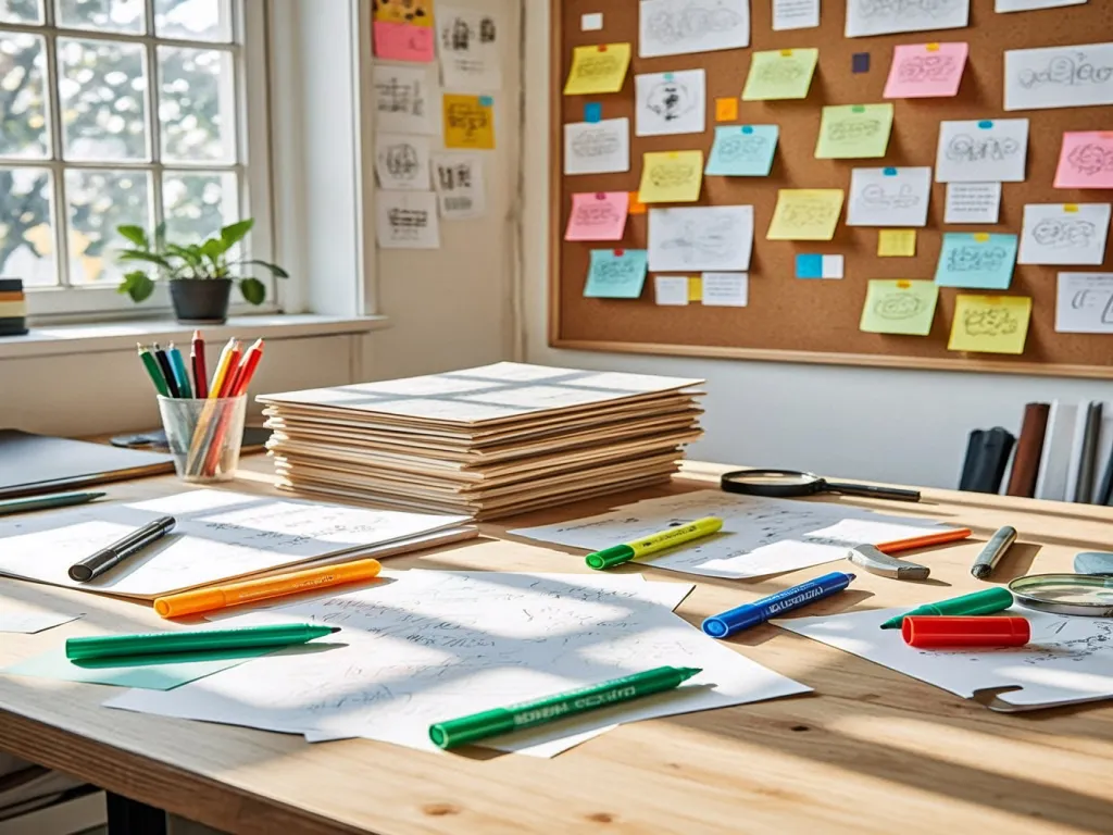 Marker tip pens scattered on a creative workspace