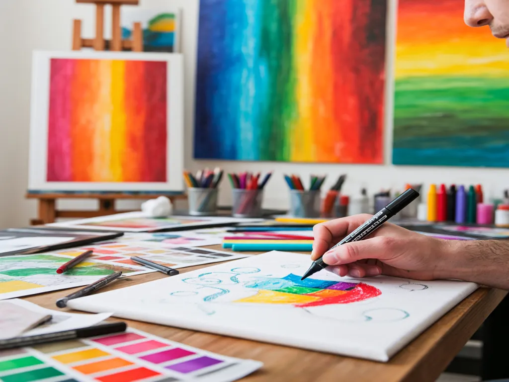 Artist using a broad tip felt marker to create artwork