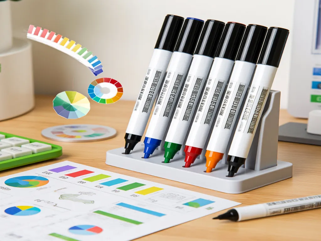 Colorful broad tip felt markers in a display