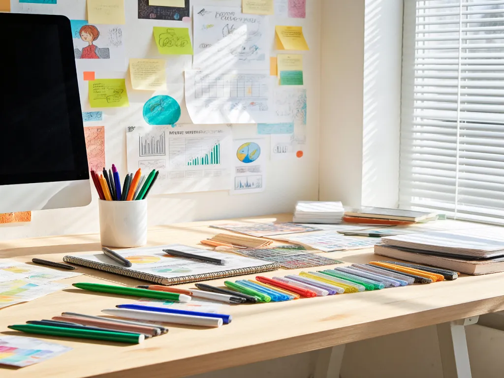Broad tip felt marker pens on a desk