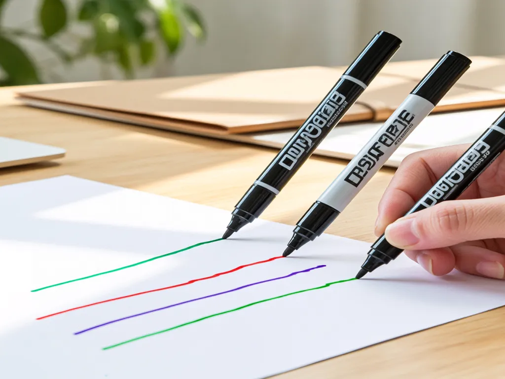 Hand using bullet tip marker pens to draw colorful lines