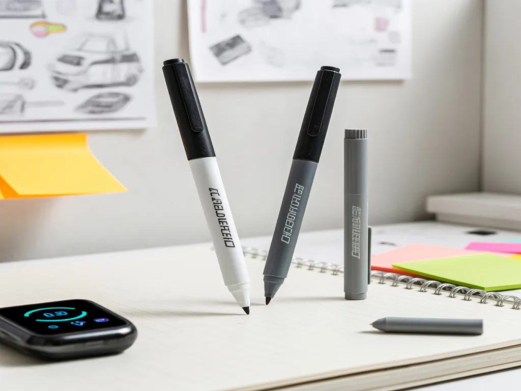 A modern workspace showcasing different bullet tip marker pens