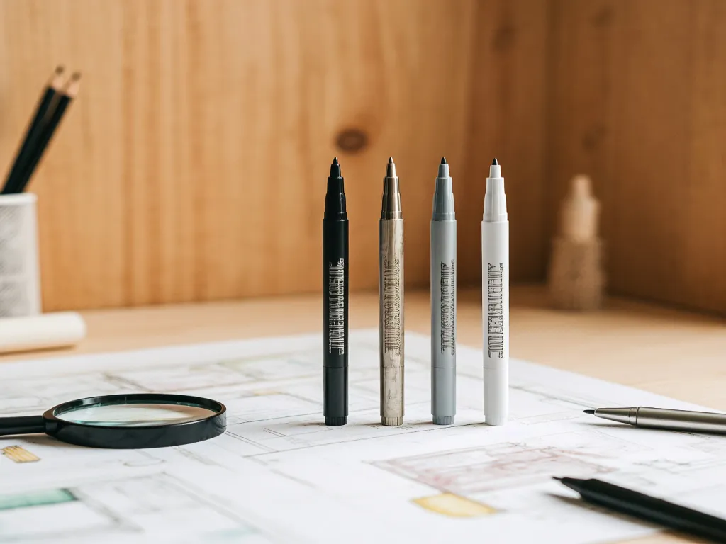 Collection of fine tip marker pens on a desk