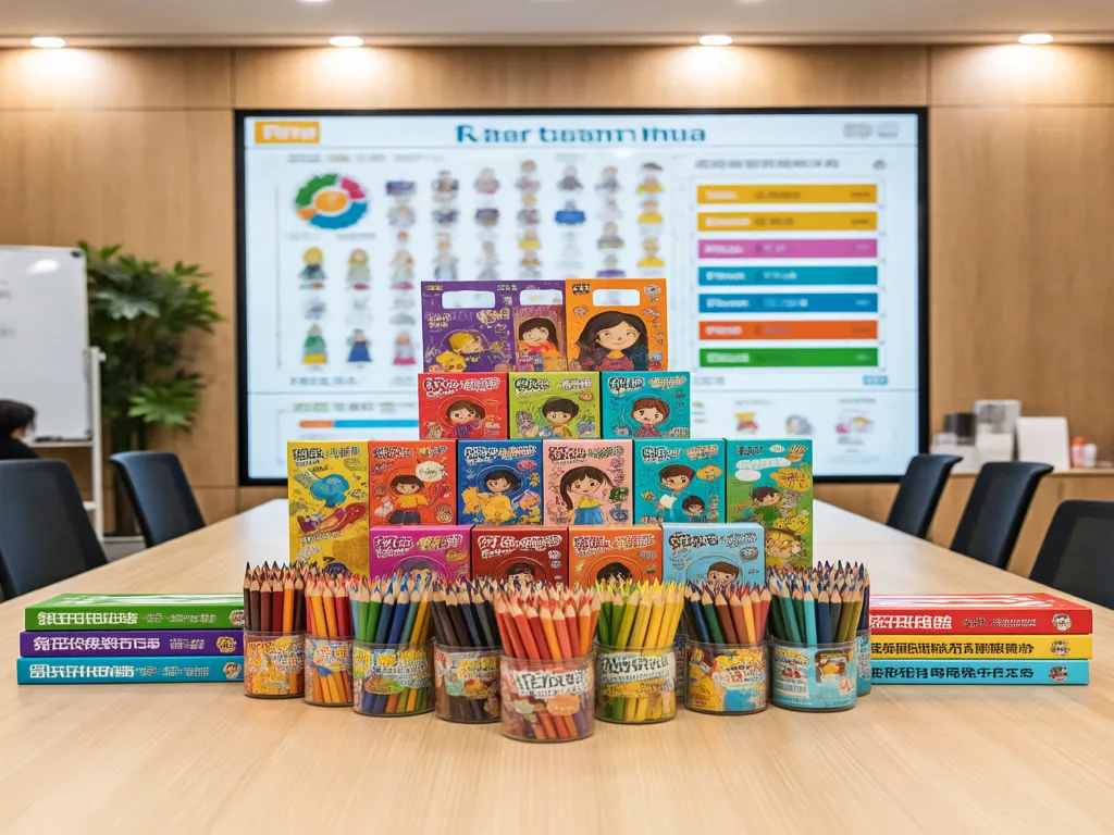 A display of colored pencils and promotional materials